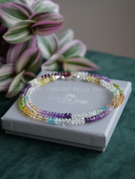 Garnet, Amethyst, Peridot, Citrine Necklace, Beaded gemstone necklace, Mix gemstone necklace, Ombre necklace, Multicolour Necklace Jewellery