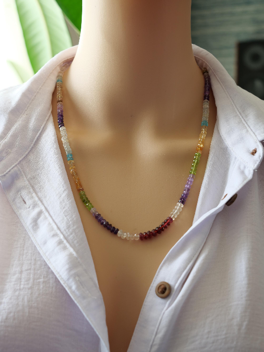 Garnet, Amethyst, Peridot, Citrine Necklace, Beaded gemstone necklace, Mix gemstone necklace, Ombre necklace, Multicolour Necklace Jewellery