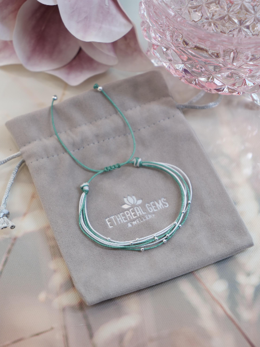 Multistrand cord bracelet, White green bracelet, Wristband, Sterling silver bracelet, Thread Strand Stacking Wristband, Beach bracelet