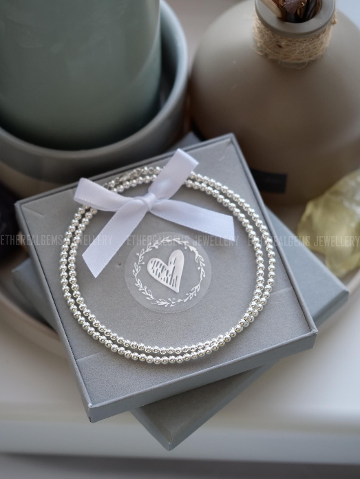 3mm Sterling Silver Beaded Necklace, Layering Necklace, Ball Bead Chain Necklace, Silver jewellery, Gift for her, Solid 925 Sterling Silver