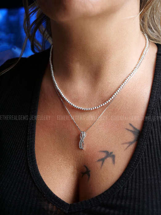 3mm Sterling Silver Beaded Necklace, Layering Necklace, Ball Bead Chain Necklace, Silver jewellery, Gift for her, Solid 925 Sterling Silver