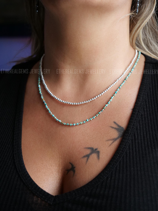 3mm Sterling Silver Beaded Necklace, Layering Necklace, Ball Bead Chain Necklace, Silver jewellery, Gift for her, Solid 925 Sterling Silver
