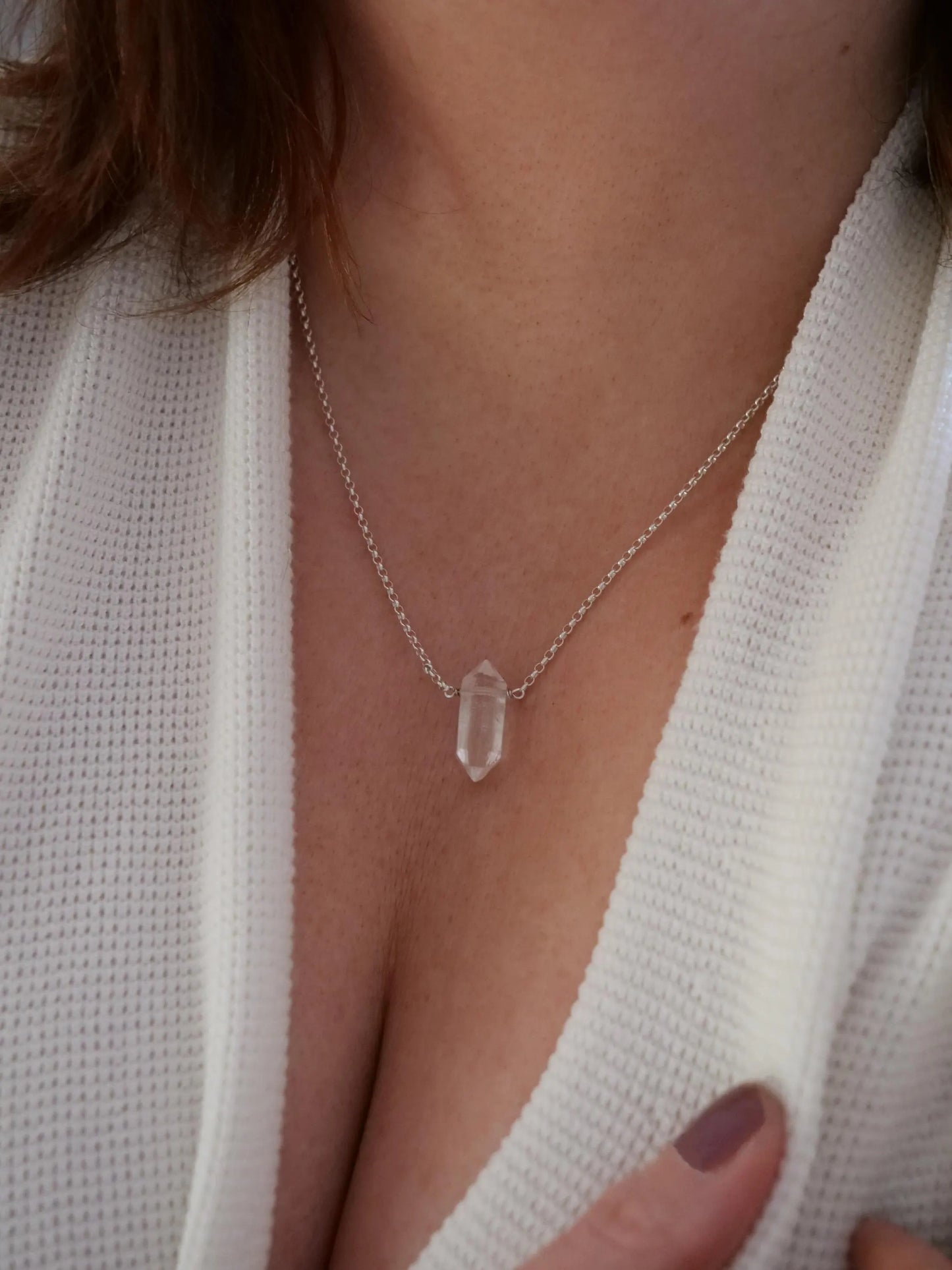 Quartz Point Natural Gemstone Sterling Silver Pendant Necklace,Genuine Top Grade Gift Jewelry,Women Fashion Crystal Energy Jewellery