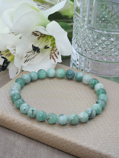 Emerald 8mm Beaded Natural Gemstone Elastic Bracelet, Genuine Top Grade Gift Jewelry, Men Women Fashion Crystal Energy Jewellery