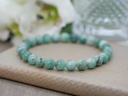 Emerald 8mm Beaded Natural Gemstone Elastic Bracelet, Genuine Top Grade Gift Jewelry, Men Women Fashion Crystal Energy Jewellery