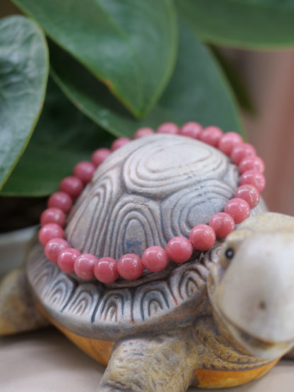 Thulite 8mm Beaded Natural Gemstone Elastic Bracelet, Genuine Top Grade Gift Jewelry, Men Women Fashion Crystal Energy Jewellery