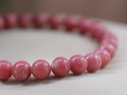 Thulite 8mm Beaded Natural Gemstone Elastic Bracelet, Genuine Top Grade Gift Jewelry, Men Women Fashion Crystal Energy Jewellery