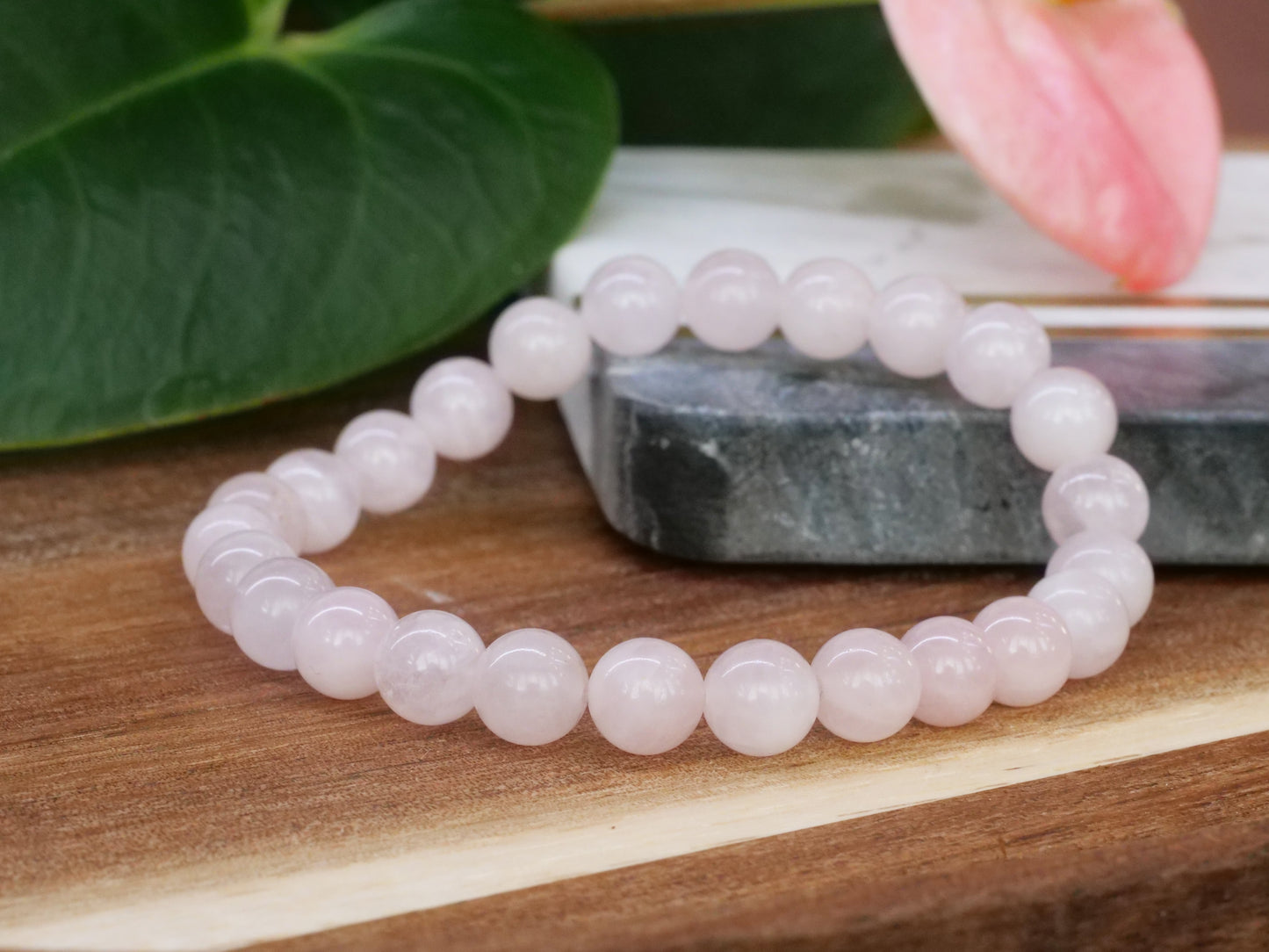 Rose Quartz 8mm Beaded Natural Gemstone Elastic Bracelet, Genuine Top Grade Gift Jewelry, Men Women Fashion Crystal Energy Jewellery