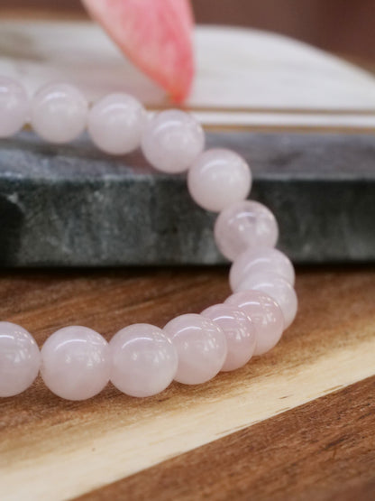 Rose Quartz 8mm Beaded Natural Gemstone Elastic Bracelet, Genuine Top Grade Gift Jewelry, Men Women Fashion Crystal Energy Jewellery