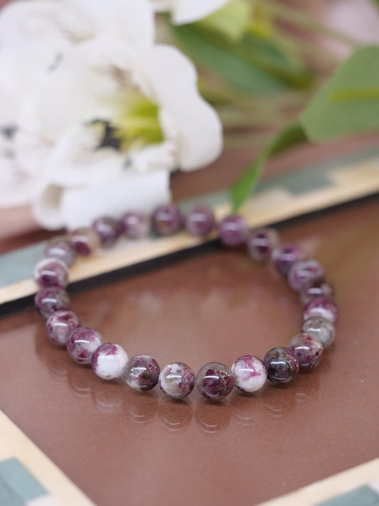 Rubellite Tourmaline 8mm Beaded Natural Gemstone Elastic Bracelet, Genuine Top Grade Gift Jewelry, Men Women Fashion Crystal Energy Jewellery