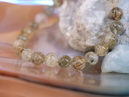 Elastický náramek z přírodního drahokamu zeleného Rutilated Quartz 