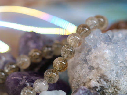 Elastický náramek z přírodního drahokamu zeleného Rutilated Quartz 