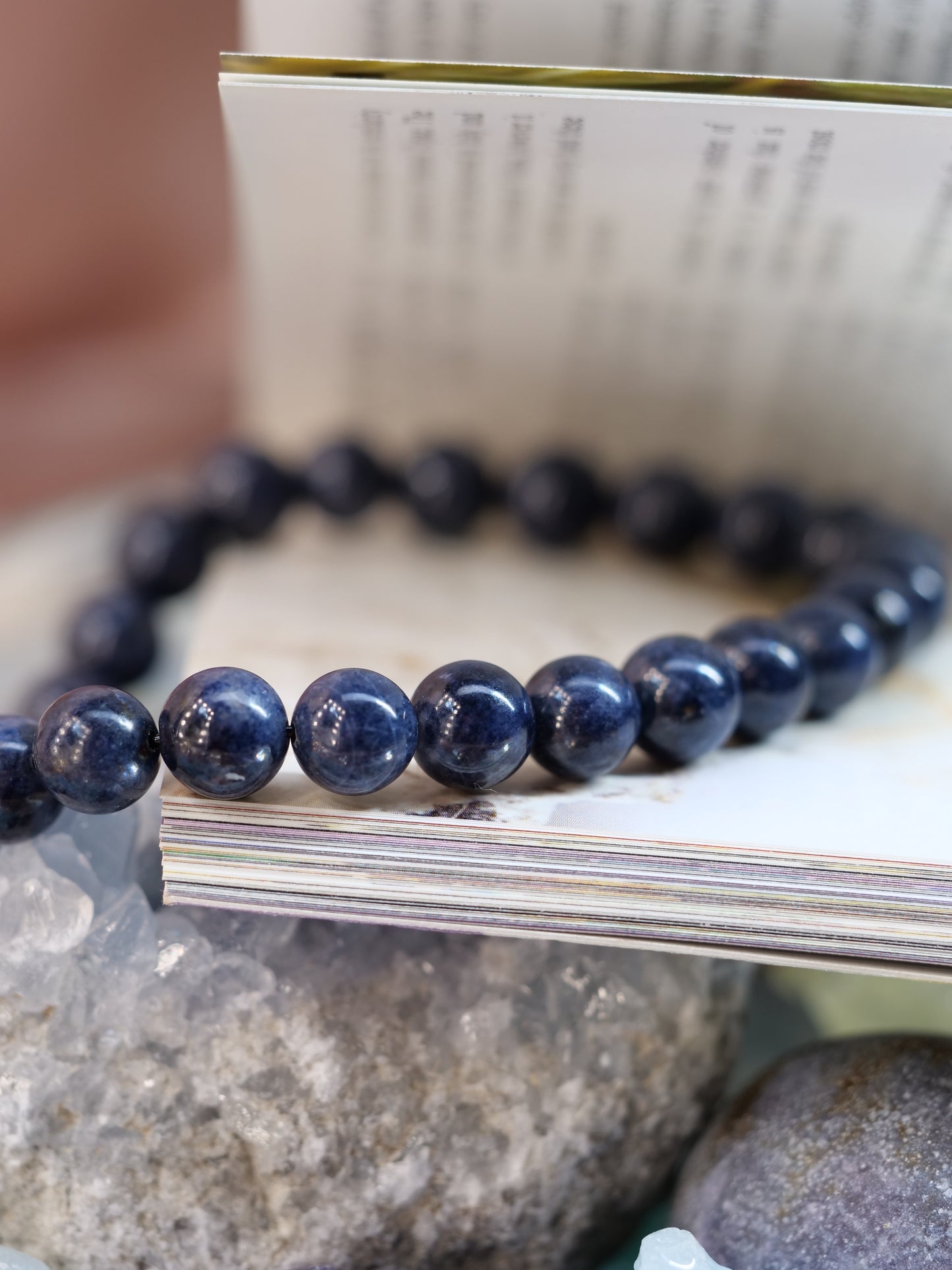 Sapphire 8mm Beaded Natural Gemstone Elastic Bracelet, Genuine Top Grade Gift Jewelry, Men Women Fashion Crystal Energy Jewellery