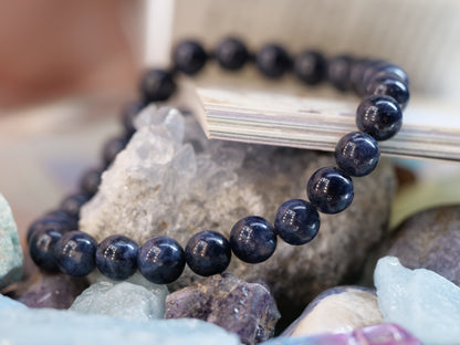 Sapphire 8mm Beaded Natural Gemstone Elastic Bracelet, Genuine Top Grade Gift Jewelry, Men Women Fashion Crystal Energy Jewellery