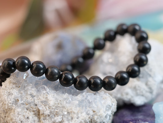 Shungite 8mm Beaded Natural Gemstone Elastic Bracelet, Genuine Top Grade Gift Jewelry, Men Women Fashion Crystal Energy Jewellery