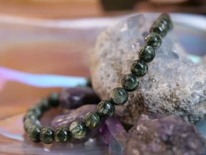 Seraphinite 8mm Beaded Natural Gemstone Elastic Bracelet, Genuine Top Grade Gift Jewelry, Men Women Fashion Crystal Energy Jewellery