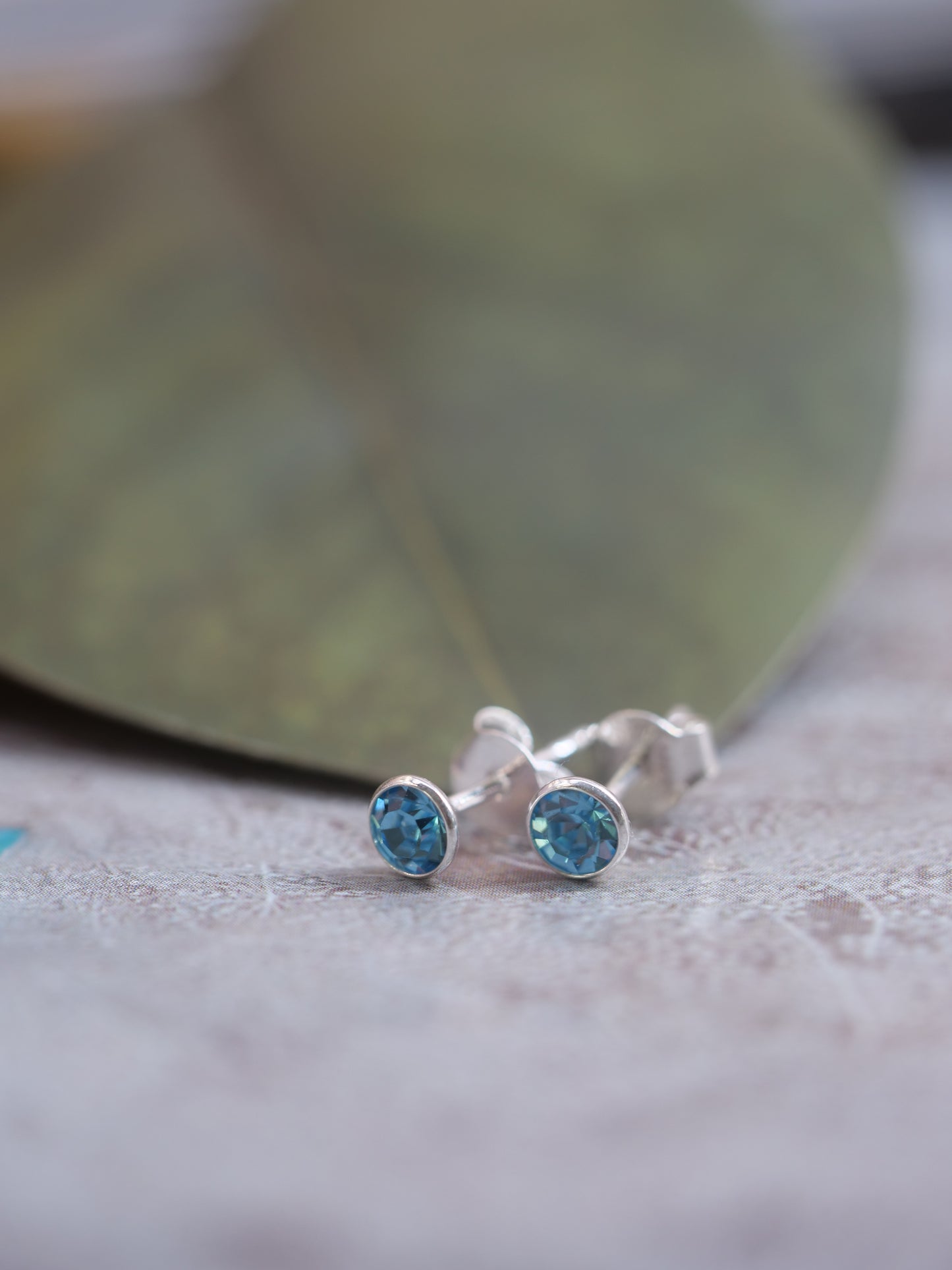 Dainty Aqua Swarovski March Birthstone Sterling Silver Jewellery Set