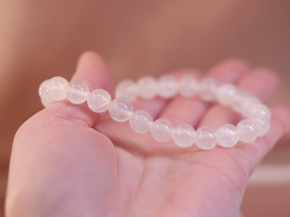 Selenite 8mm Beaded Natural Gemstone Elastic Bracelet, Genuine Top Grade Gift Jewelry, Men Women Fashion Crystal Energy Jewellery