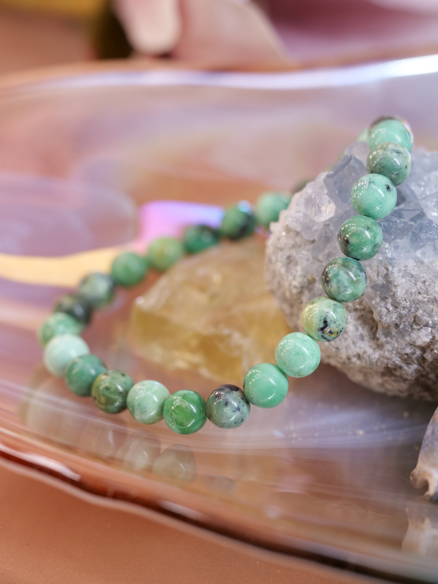 Variscite 8mm Beaded Natural Gemstone Elastic Bracelet, Genuine Top Grade Gift Jewelry, Men Women Fashion Crystal Energy Jewellery