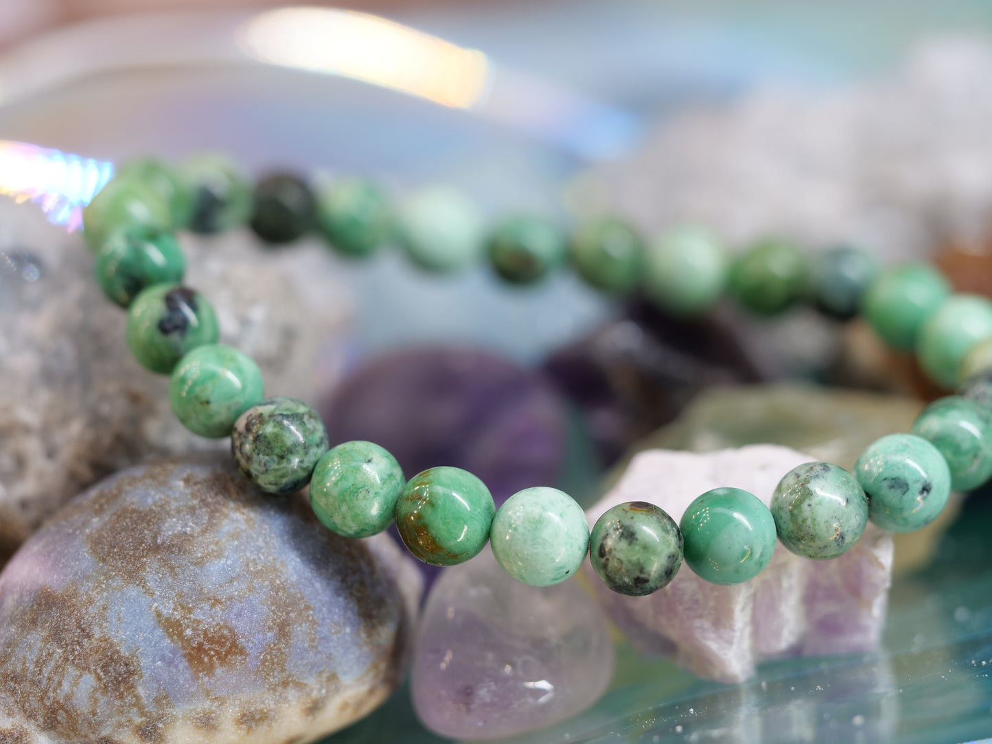 Variscite 8mm Beaded Natural Gemstone Elastic Bracelet, Genuine Top Grade Gift Jewelry, Men Women Fashion Crystal Energy Jewellery