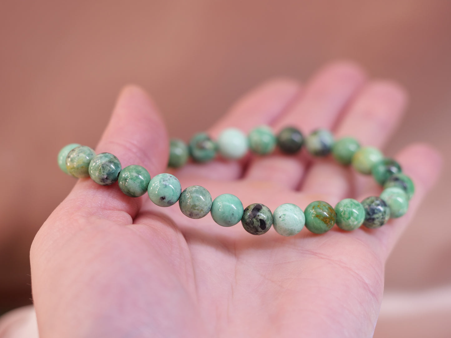 Variscite 8mm Beaded Natural Gemstone Elastic Bracelet, Genuine Top Grade Gift Jewelry, Men Women Fashion Crystal Energy Jewellery