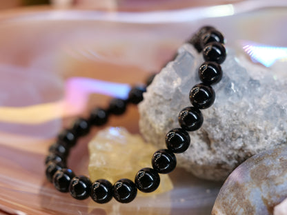 Black Agate 8mm Beaded Natural Gemstone Elastic Bracelet, Genuine Top Grade Gift Jewelry, Men Women Fashion Crystal Energy Jewellery