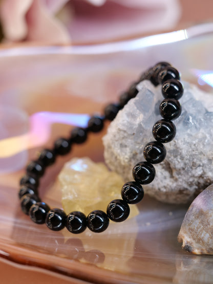 Black Agate 8mm Beaded Natural Gemstone Elastic Bracelet, Genuine Top Grade Gift Jewelry, Men Women Fashion Crystal Energy Jewellery