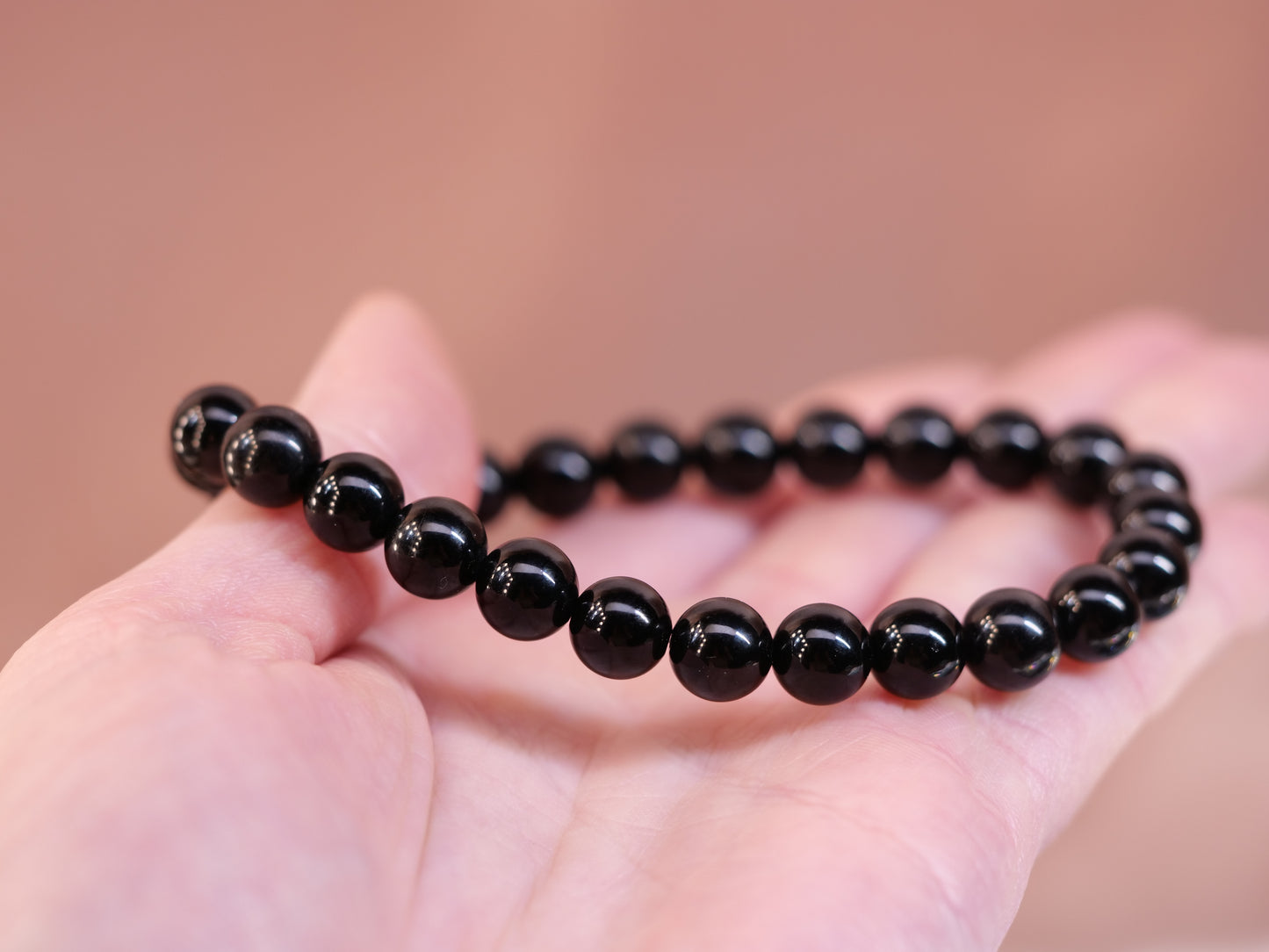 Black Agate 8mm Beaded Natural Gemstone Elastic Bracelet, Genuine Top Grade Gift Jewelry, Men Women Fashion Crystal Energy Jewellery