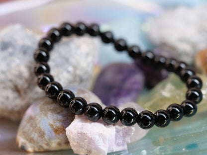 Black Agate 8mm Beaded Natural Gemstone Elastic Bracelet, Genuine Top Grade Gift Jewelry, Men Women Fashion Crystal Energy Jewellery