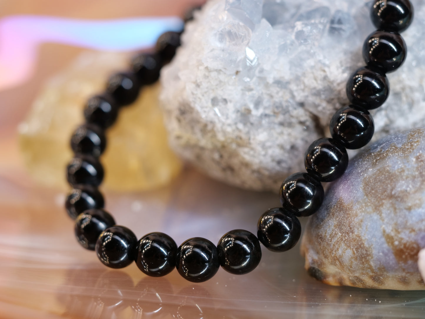 Black Agate 8mm Beaded Natural Gemstone Elastic Bracelet, Genuine Top Grade Gift Jewelry, Men Women Fashion Crystal Energy Jewellery