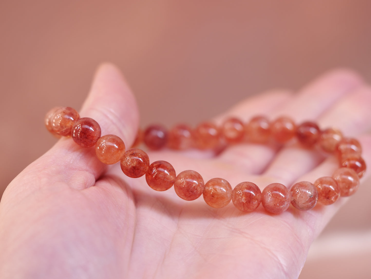 Sunstone 8mm Beaded Natural Gemstone Elastic Bracelet, Genuine Top Grade Gift Jewelry, Men Women Fashion Crystal Energy Jewellery