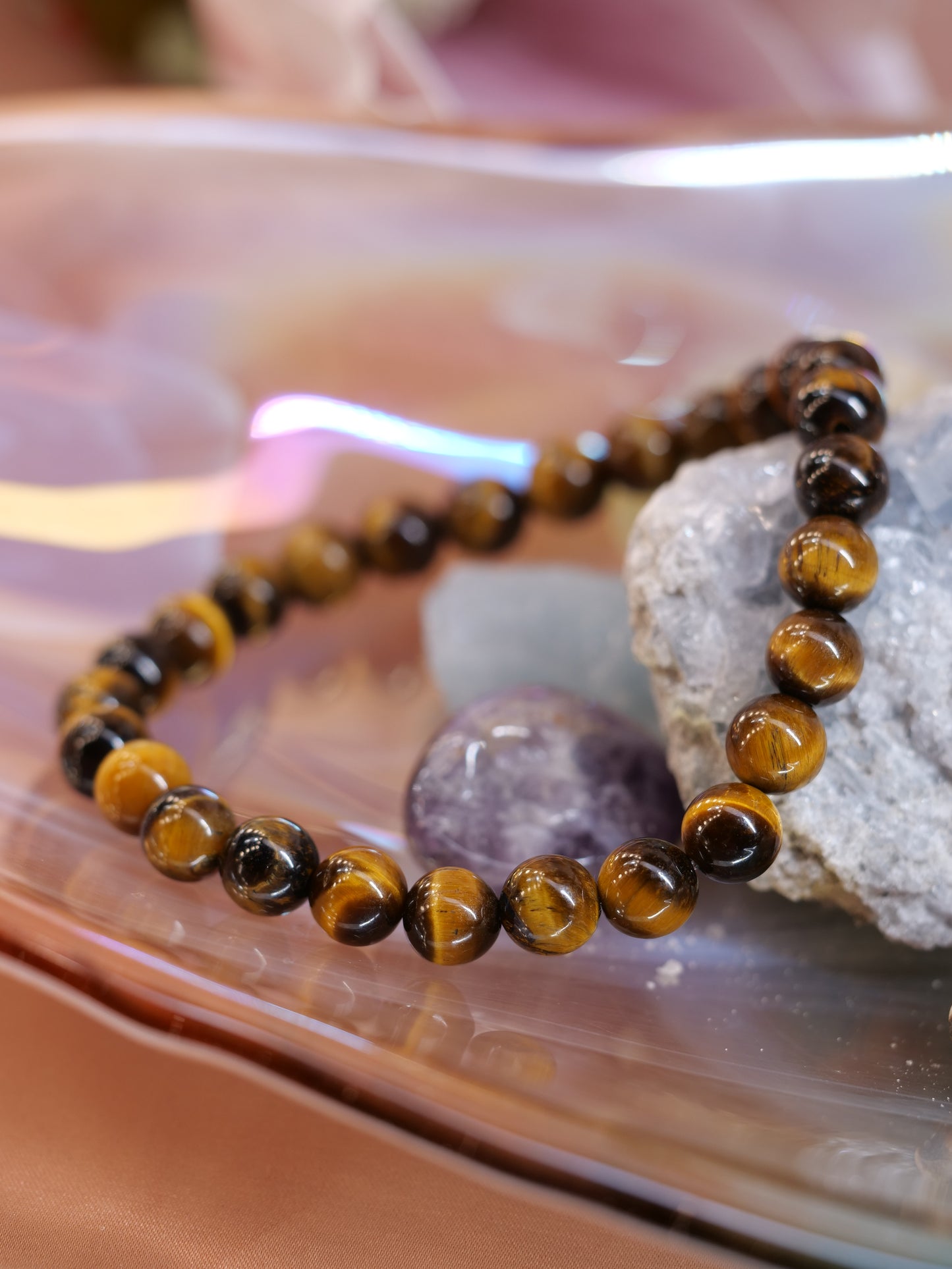 Tigers Eye 8mm Beaded Natural Gemstone Elastic Bracelet, Genuine Top Grade Gift Jewelry, Men Women Fashion Crystal Energy Jewellery