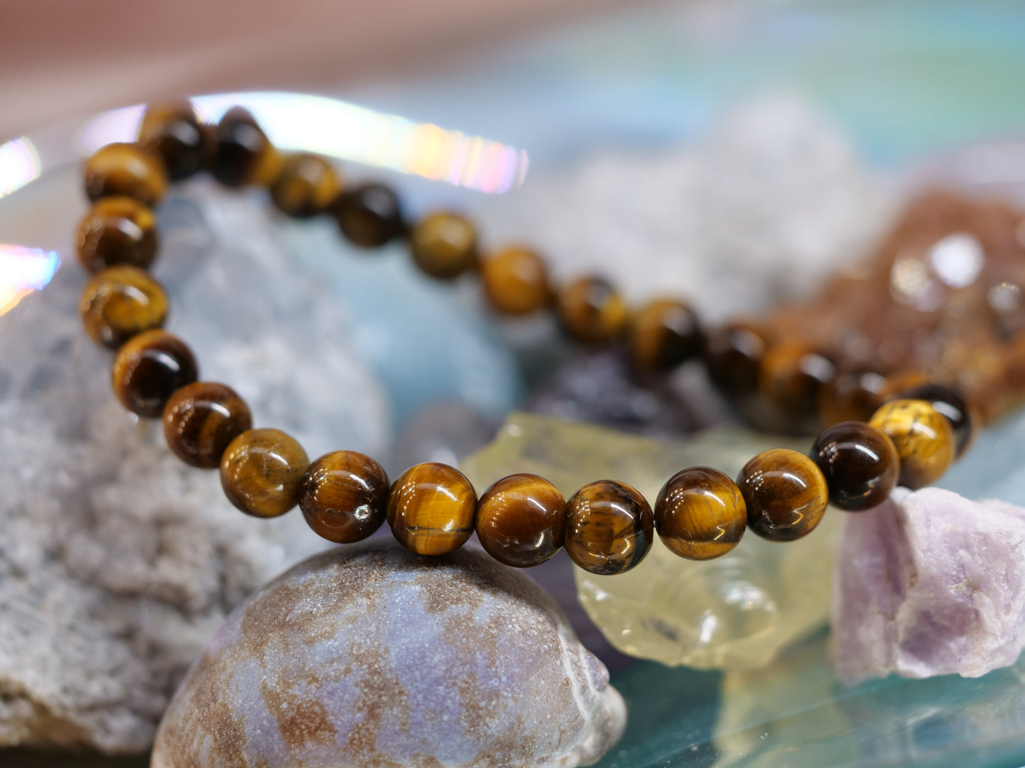 Tigers Eye 8mm Beaded Natural Gemstone Elastic Bracelet, Genuine Top Grade Gift Jewelry, Men Women Fashion Crystal Energy Jewellery