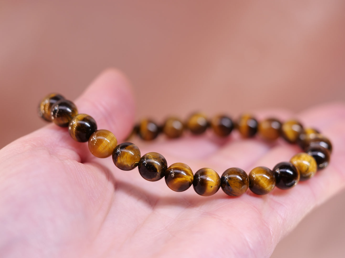 Tigers Eye 8mm Beaded Natural Gemstone Elastic Bracelet, Genuine Top Grade Gift Jewelry, Men Women Fashion Crystal Energy Jewellery