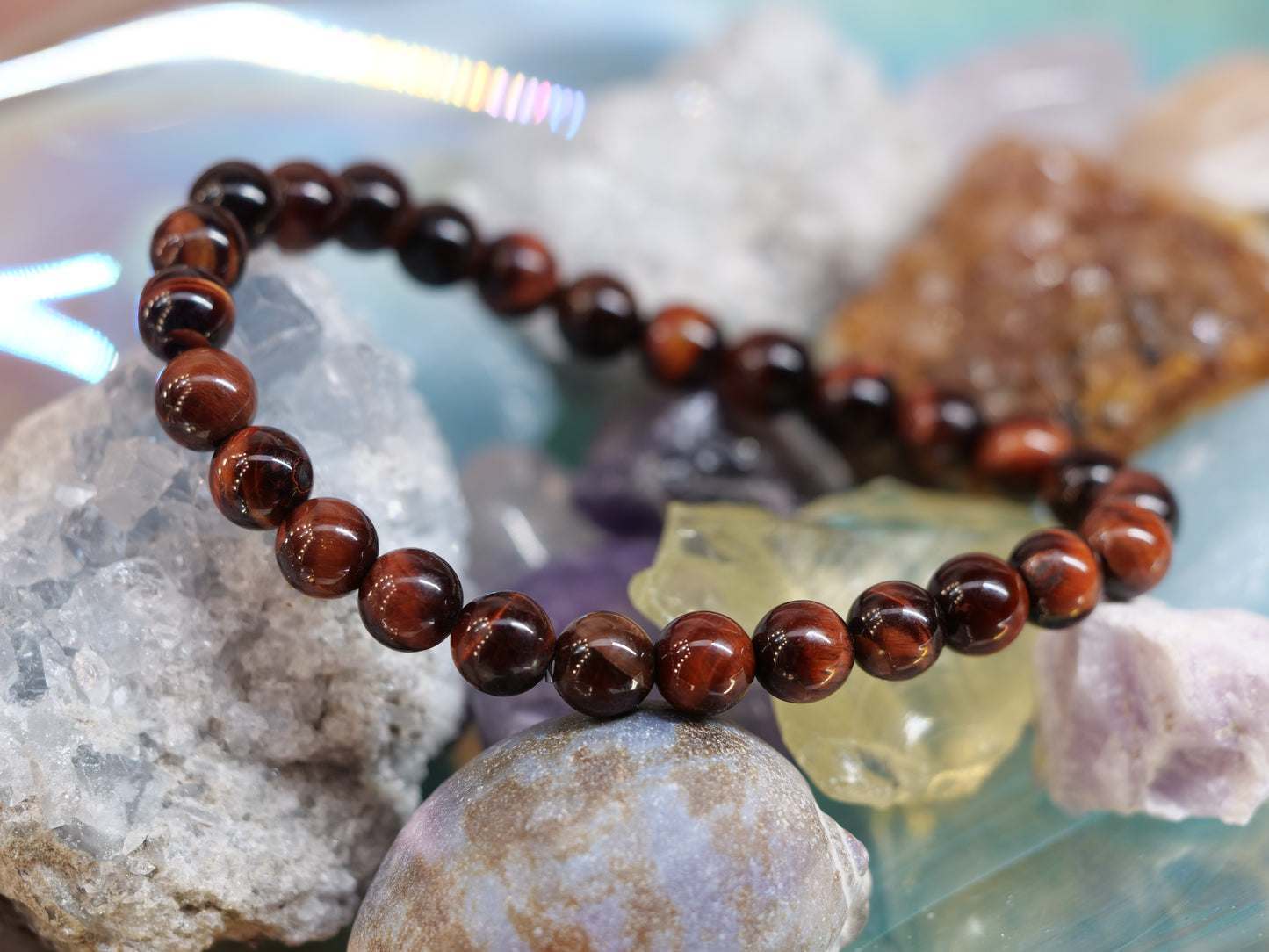 Red Tigers Eye 8mm Beaded Natural Gemstone Elastic Bracelet, Genuine Top Grade Gift Jewelry, Men Women Fashion Crystal Energy Jewellery