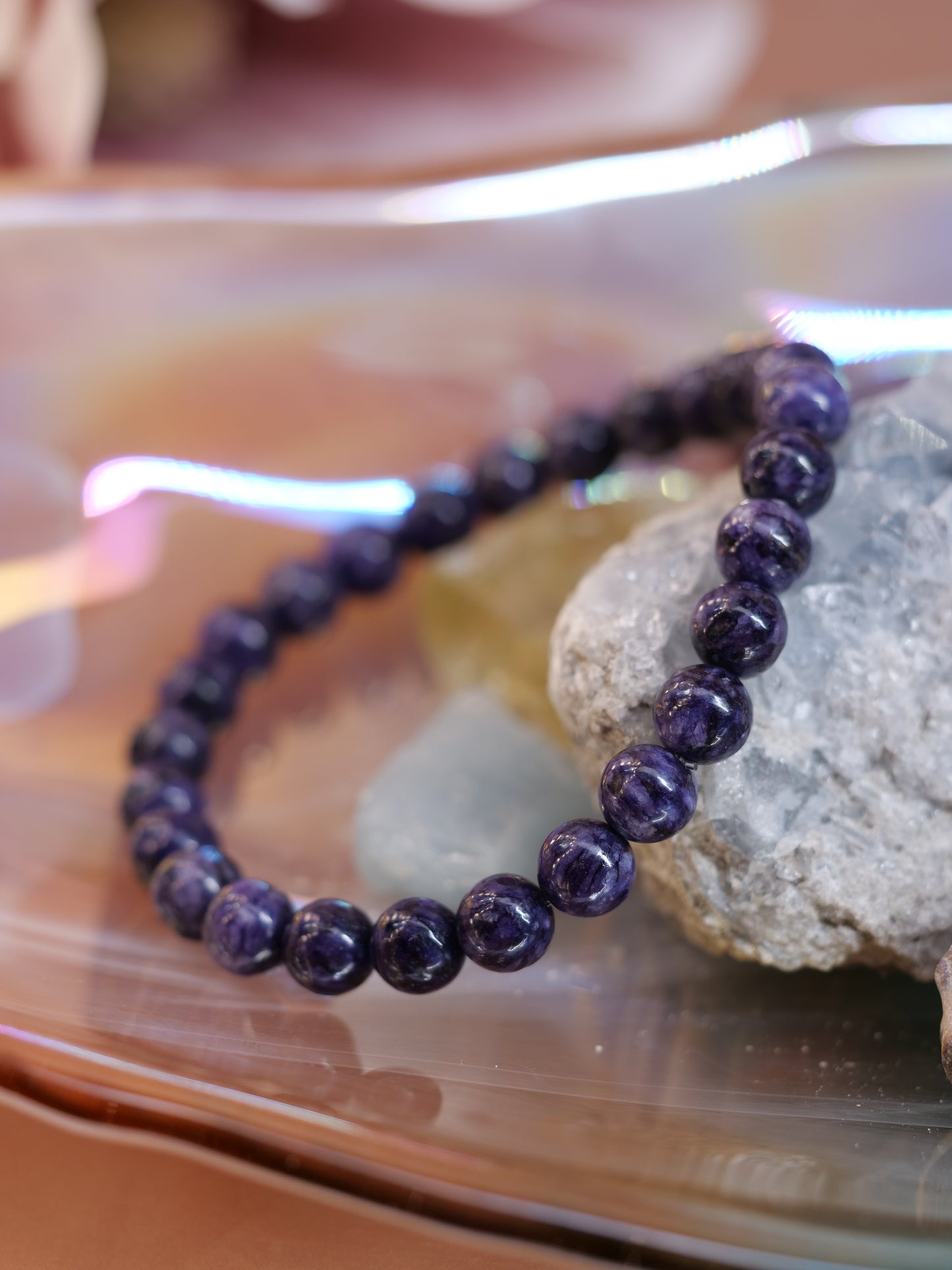 Charoite 8mm Beaded Natural Gemstone Elastic Bracelet, Genuine Top Grade Gift Jewelry, Men Women Fashion Crystal Energy Jewellery