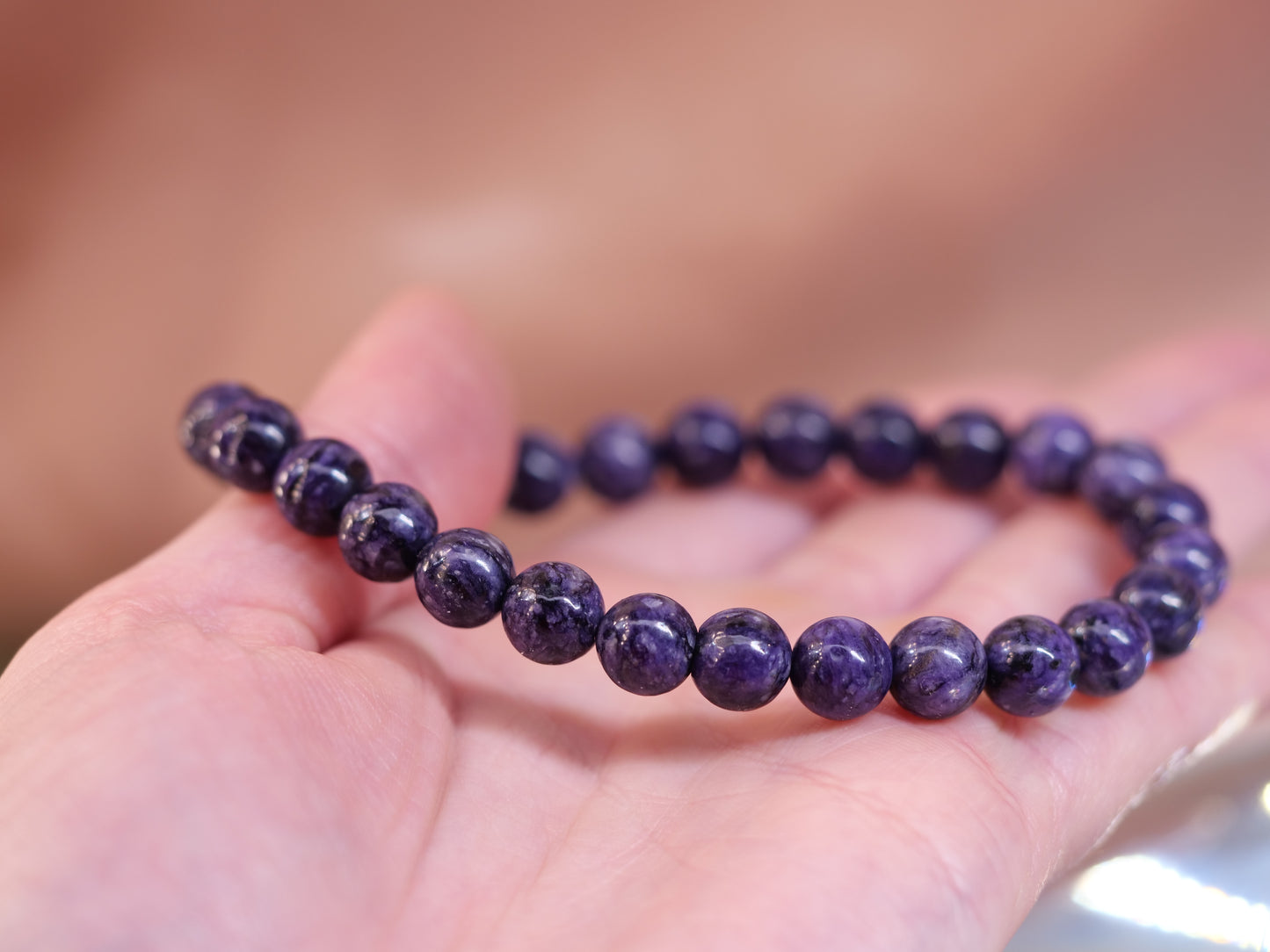 Charoite 8mm Beaded Natural Gemstone Elastic Bracelet, Genuine Top Grade Gift Jewelry, Men Women Fashion Crystal Energy Jewellery