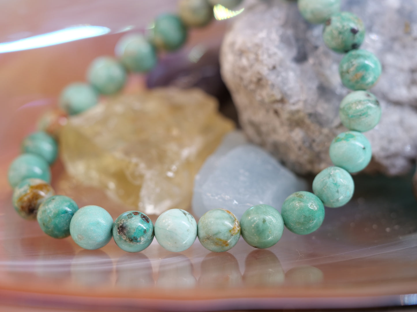 Turquoise 8mm Beaded Natural Gemstone Elastic Bracelet, Genuine Top Grade Gift Jewelry, Men Women Fashion Crystal Energy Jewellery