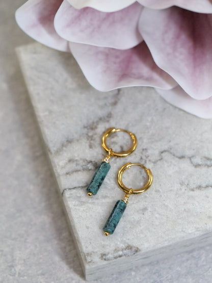 Jade Huggie Dangle Natural Gemstone PVD Gold Plated Gold Filled Earrings, Genuine Top Grade Gift Jewelry, Women Fashion Jewellery