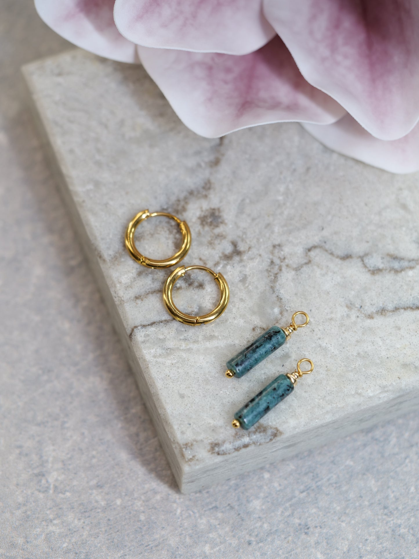 Jade Huggie Dangle Natural Gemstone PVD Gold Plated Gold Filled Earrings, Genuine Top Grade Gift Jewelry, Women Fashion Jewellery