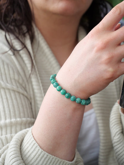 Green Amazonite 8mm Beaded Natural Gemstone Elastic Bracelet, Genuine Top Grade Gift Jewelry, Men Women Fashion Crystal Energy Jewellery