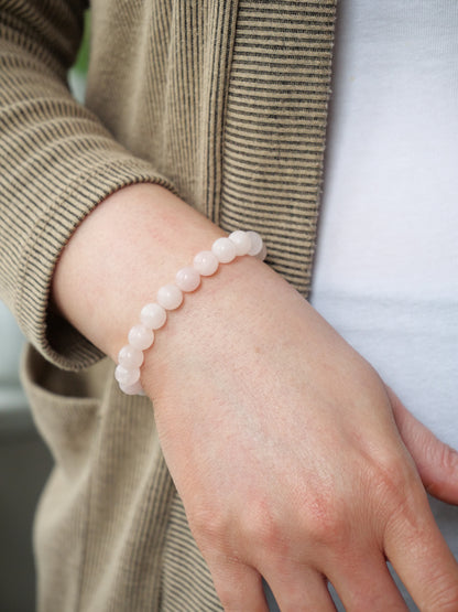 Rose Quartz 8mm Beaded Natural Gemstone Elastic Bracelet, Genuine Top Grade Gift Jewelry, Men Women Fashion Crystal Energy Jewellery