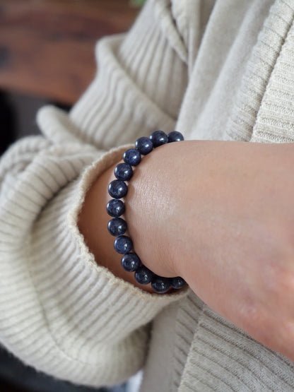 Sapphire 8mm Beaded Natural Gemstone Elastic Bracelet, Genuine Top Grade Gift Jewelry, Men Women Fashion Crystal Energy Jewellery