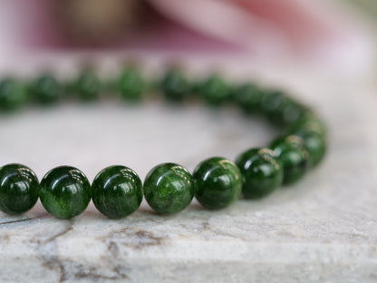 Chrome Diopside 8mm Beaded Natural Gemstone Elastic Bracelet, Genuine Top Grade Gift Jewelry, Men Women Fashion Crystal Energy Jewellery