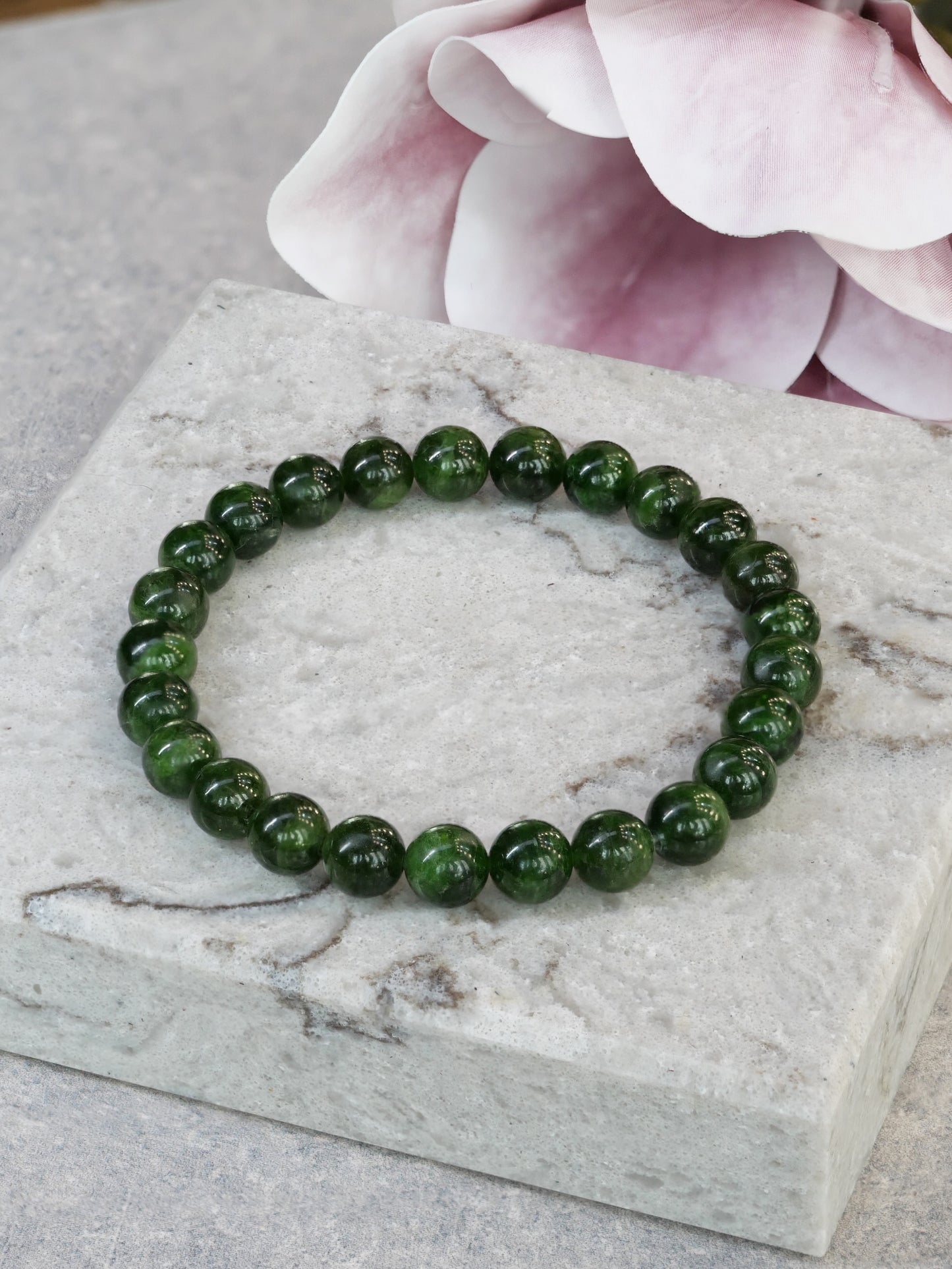 Chrome Diopside 8mm Beaded Natural Gemstone Elastic Bracelet, Genuine Top Grade Gift Jewelry, Men Women Fashion Crystal Energy Jewellery