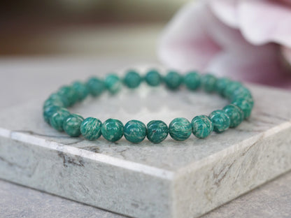 Green Amazonite 8mm Beaded Natural Gemstone Elastic Bracelet, Genuine Top Grade Gift Jewelry, Men Women Fashion Crystal Energy Jewellery