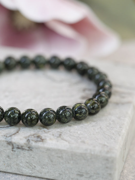 Serpentine 8mm Beaded Natural Gemstone Elastic Bracelet, Genuine Top Grade Gift Jewelry, Men Women Fashion Crystal Energy Jewellery