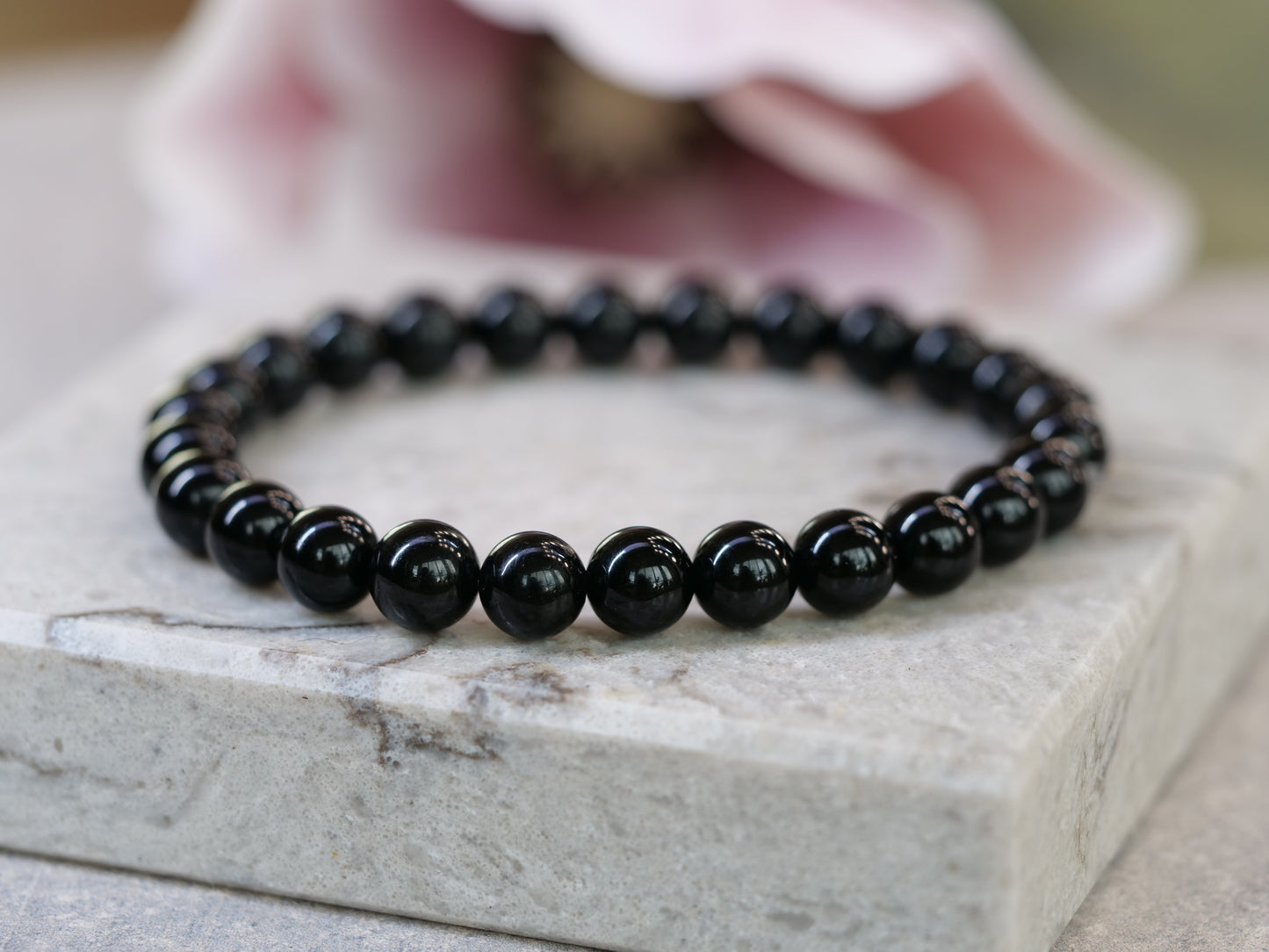 Black Onyx 8mm Beaded Natural Gemstone Elastic Bracelet, Genuine Top Grade Gift Jewelry, Men Women Fashion Crystal Energy Jewellery