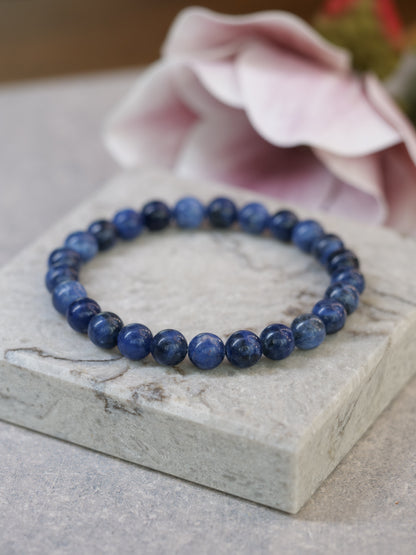 Sodalite 8mm Beaded Natural Gemstone Elastic Bracelet, Genuine Top Grade Gift Jewelry, Men Women Fashion Crystal Energy Jewellery