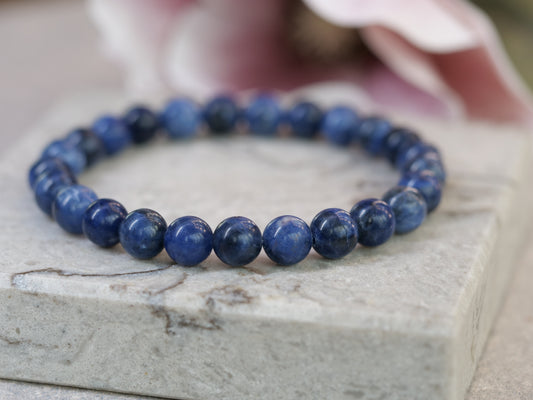 Sodalite 8mm Beaded Natural Gemstone Elastic Bracelet, Genuine Top Grade Gift Jewelry, Men Women Fashion Crystal Energy Jewellery